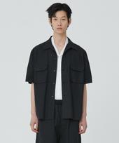 Public Figure Patch Pocket Cotton Herringbone Shirt_Black 2