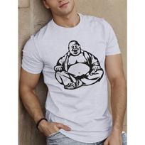 Men'S Casual Crew Neck T-Shirt with Buddha Figure Graphic, Geometric Pattern, Slight Stretch, Summer Short Sleeve Top for Adults, Daily Tshirt S balta