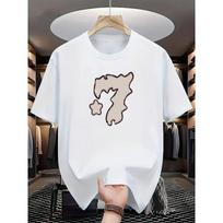 European sizes 's White Number 7 & Star Print T-Shirt - Red/Beige Charm Design, Casual Short Sleeve Round Neck Summer Tee S