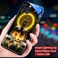 Golden Buddha LED Glowing Phone Case – Smart Light Up Tempered Glass Cover for IPhone Samsung 【Style A】For Iphone 16e