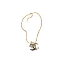 Chanel 24K Juoda ir Auksinė Dvigubo C Logotipo Pakabukas Karoliai Moteriški karoliai ABC669-B15371-NU451 F,Gold