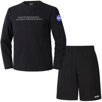 Nasa Unisex Crew Neck Long Sleeve T-Shirt + Knee-Length Cotton Shorts Set [Black] 100