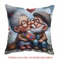 Funny Couple Pillowcase, Snoring Old Man & Angry Wife Cushion Cover, Cartoon Sleep Humor Home Decor, Novelty Gift 40x40cm