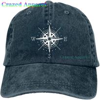 Compass North South East West Sailing Unisex Baseball Cap Denim Fabric Hat Adjustable Snapback Outdoor Sports Cap One Size