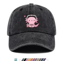 Kawaii Axolotl Gamer Bubble Tea Washed Baseball Cap Unisex Adjustable Cotton Dad Hat One Size