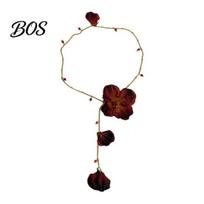 V-neck Compatible Choker Red Rose Chain Choker, Slim Flower with Petal Bead Charms, Dinner Dress Retro Dark Necklace for Women Evening Prom auksinė