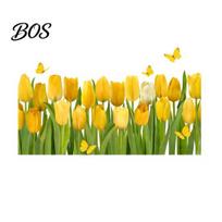 Window Sticker Tulip Flower Cling, Spring Floral Butterfly Decals Self-adhesive Wall for Party Home School Office Shop Glass Decoration Creative geltona