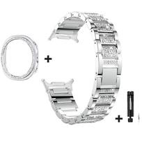 Cirkonio Bling Metalinė Laikrodžio Apyrankė + PC Apsauginis Dangtelis Samsung Galaxy Watch 8 44mm 40mm Verslo Laikrodžio Apyrankė Samsung Watch 8 44mm white