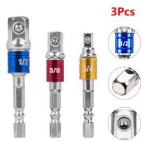 3 Pcs Drill Socket Adapter Impact Drill Extension Drill Bits Bar Socket Adapter 1/4 3/8 1/2 Size Hex Shank Square Drill Bit