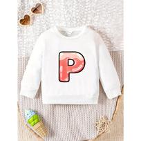 Pink Letter P, Shiny Balloon Letter Print Sweatshirt, Children'S Spring And Autumn Long-Sleeved Top 110 balta