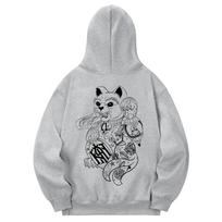 Khan 6312 Khg0057 Maneki-Neko Fleece-Lined Hoodie - Gray L