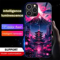 Dark Gothic Mount Fuji Sound Control LED Glowing Case – Luminous Glass Cover for IPhone Samsung 【Style A】For Samsung Galaxy S24