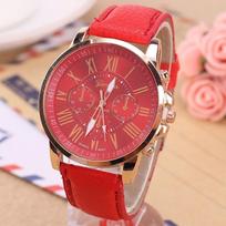 Hara Gift Analog Quartz Watches Round Case Stone Roman Wrist Watch Crystal Numeral  Accessories raudona