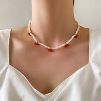 Red Cherry White Imitation Pearl Choker Necklace for Women Children Bead Chain Clavicle Necklace Jewelry Gift