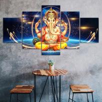 Hindu Elephant Head God Lord Ganesha 5 Piece Five Panel Wall Canvas Print Modern Art Poster Picture Home Decor Gift For Him For Her 20X35 20X45 20X55CM