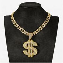 Individualizuotas kubietiškos grandinėlės paauksuotas hiphopo karoliai su dideliu dolerio pakabuku, karoliai tiek vyrams, tiek moterims, perdėtas aksesuaras 50cm black