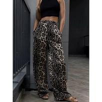 New leopard print high-waisted wide-leg pants for women, loose-fitting, floor-length casual trousers XXL gray