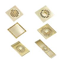 Anti-Odor 304 Square Shape Modern Bathroom Floor Drain with Polished Strainer 4 Inch Premium Drain (Golden,Stainless Steel) auksinė