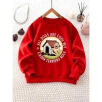 Girls' Round Neck Sweatshirt with Cartoon Dog House Print, Comfortable Top for Daily Wear and Parties 110