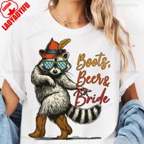 Funny Raccoon Oktoberfest Bride Party Boots Bees Bride Graphic T Shirts Unisex Unisex Celebrate The Festival Cotton TShirt Vintage S