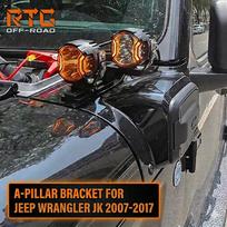 A-ramstelio dvigubo prožektoriaus laikiklis iš juodo aliuminio lydinio, skirtas Jeep Wrangler JK 2007-2017, visureigio modifikavimo priedai juoda