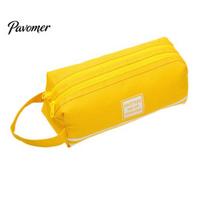 Wear-resistant Pen Case Oxford Pencil with Handle, Double Layer Pouch, Large Reinforced Webbing Capacity Stationery Bag for Students And Commuters geltona