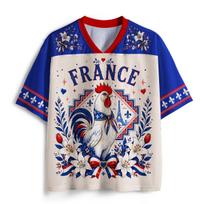 French National Rooster Eiffel Tower Printed Football Jersey Breathable Mesh V-neck Short Sleeved French Flag Top M