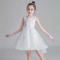 Girls Princess Puffy Tulle Lace Trailing Flower Wedding Party Dress 110cm balta