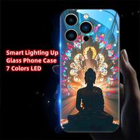 LED Luminous Buddha Phone Case – Tempered Glass Cover for IPhone Samsung 【Style A】For Iphone Air