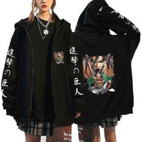 Attack on Titan Scout Regiment Anime, gobtuvai su užtrauktuku Rudeniniai vyriški paltai Striukės Animaciniai filmai Spausdinti Manga Su gobtuvu Užsegamas megztinis Cosplay Streetwea S juoda