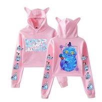 KPop Demon Hunters Anime Print Cat Ears Crop Derpy Tiger Hoodies Women Fashion Hoody Teen Girls Y2K Clothes Streetwear Casual Hooded Pullovers XS rožinė