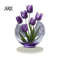 Tulip Acrylic Ornament 2D Ornament, Realistic Purple Tulips with Base, Transparent Decor Flat Flower Tabletop Decoration for Home Desk Cabinet A