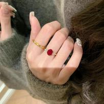 Wosikate Vintage Egg Shaped Ruby Ring For Women Fashion Jewellery Classic Gold Plated Light Luxury Finger Ring Party Gifts resizable