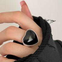 Korean Black Drop Glaze Big Love Heart Rings For Women Couples Fashion Simple Geometric Open Adjustable Rings Jewelry Gifts