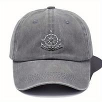 Vintage Maritime Baseball Cap with Octagonal Compass Rose  Navy Dark Green Brown  Durable Textile Material Hat for sailing