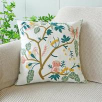 45X45CM Green Fresh Tulip Throw Pillow Cover  Flower EmbroideredStamping Waist Cushion Cover Decor Home Decorative Pillowcase 45x45cm