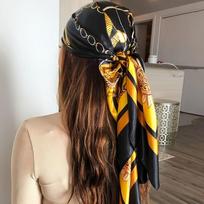 Galvos apdangalas Elegantiškas Šilkinis Skara Didelis Dydis 90cmx90cm Satino Bandana Spausdinta Universali Kvadratinė Hidžaba Kasdieninė brown