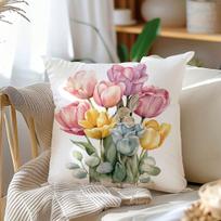 Tulip Pillowcase, Floral Cushion Cover, Watercolor Flower Decor, Spring Home Accent, Pastoral Living Room Throw Pillow 40x40cm