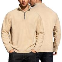 Men's Heated Fleece Sweatshirts Leisure Half Zip-up Solid Color Long Sleeve Pullover Autumn Winter Sportwear Big Size Streetwear S-3XL S chaki