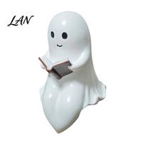 Country Style Halloween Display Hanging Ghost Night Light Resin Figurine, Vintage Farmhouse Glowing Tabletop Ornament, Warm Amber Decor for