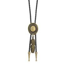 Unisex Western Cowboy Hat Necklace Vintage Metal Feather Necktie New Long Pendant Chain  Daily bronza