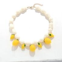 3D Fruit Beaded Necklace Niche Exaggerated Beaded Clavicle Chain Unique Neck Jewelry  Women Lemon