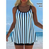 Women's Swimwear Tankini 2 Piece Swimsuit  Leopard Print Vacation Bathing Suits 6XL gray