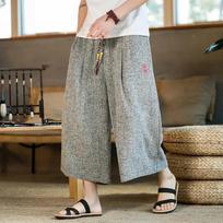 Japan Style Kimono Pants Men Bath Pant Japanese Samurai Harajuku Casual Loose Mens Shorts Yukata Wide Leg Trousers Plus S pilka