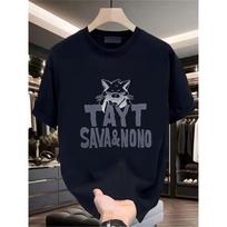 Men's Cotton T-Shirt with Raccoon Graphic & TATY SAVANO NONO Lettering - Large Size Casual Round Neck Short Sleeve, All-Season Comfort Fit S juoda