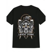 European sizes Men's Viking Norse Mythology T-Shirt - & Golden Viking Skull & Raven with English Runes, Y2K Dark Humor Band Tee S juoda