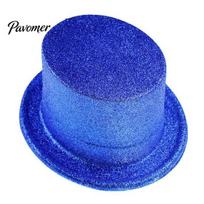 Versatile Top Hat for Birthday Celebrations Shiny Hats, Glitter Adult Kids, Colorful Magician Hat, Victorian Dress Up Christmas Costume Accessories tamsiai mėlyna spalva
