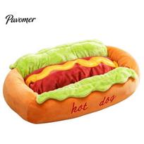 Plaunama katės lova mažiems šunims Hot Dog lova, miela, jauki, glaudynėms nuimamas užvalkalas, juokinga, kūrybiška gyvūnų svetainės bandelės pliušinė katės minkšta naminių gyvūnėlių sofa S red