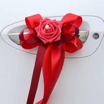 Bride Ribbon Satin Rearview Mirror Rose Flower Car Decoration Door Handles Wedding