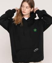 Graver [Unisex] Green Flower Smile Embroidered Hoodie_Black Black/S